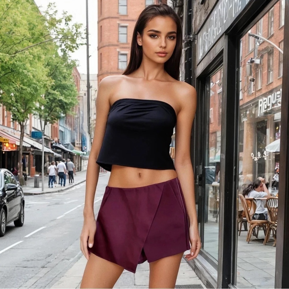 Topshop satin plum skort asymmetrical mini skirt